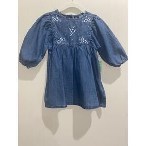 BABY GAP 18-24 Month NWT Denim Embroidered Flowers Long Sleeve Dress Fall Winter